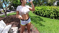 Busty Fitness Babe in Wet T-Shirt out Public