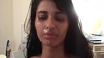 A Brazilian nymphet with small tits crying in anal sex gets a lot of cum in the face