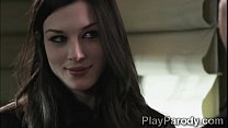 Brunette top model gets split twice by a horny fan