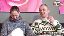 German young woman girlfriend shared first time mmf threesome in amateur casting