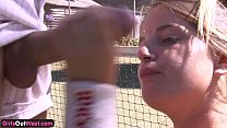 Nasty amateur couple fucking on a tennis court