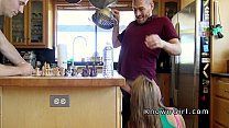 Cheating girlfriend sucks cock in kitchen