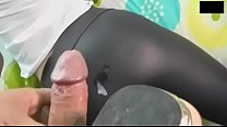 Woman use Leather leggins and his husband cum in these