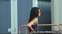 Guys cum on girls outside
