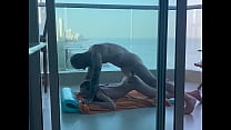 On a balcony in Cartagena, a young student gets her pretty little ass filled!
