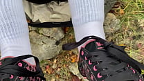 Hot Teen gives Shoejob on the Rain with old Vans  Sneakers
